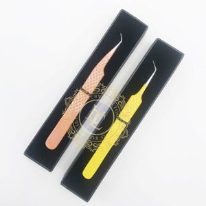 Pince à épiler en acier inoxydable de marque privée pour l'extension des cils 45 degrés argent 35 degrés revêtement de poudre de paillettes d'argent Orange pointu - Product Image 2