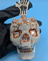 Colgante de Calavera 3D de Plata de Ley 925 Certificada, Joyería de Lujo Estilo Hip Hop con Moissanita Engastada en Garra, Bañado en Rodio/Oro, Grande y Pesado