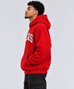 Sweat-shirt à capuche Texas Arch Logo pour homme, rouge, surdimensionné, en polaire, décontracté, avec poche avant et capuche - Product Image 2
