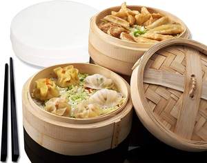 Ensemble de cuiseurs vapeur en bambou avec couvercle pour raviolis, dim sum, légumes, fruits de mer, restaurant, cuisine à domicile - Product Image 6