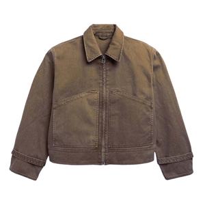 Veste décontractée pour homme en toile de haute qualité, à fermeture éclair, vintage, blanche, délavée à l'acide, 100% coton - Product Image 2