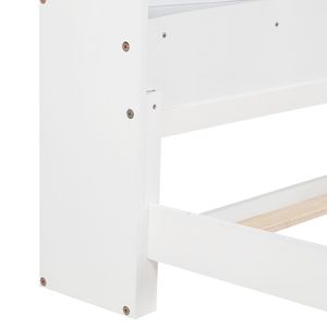 Letto in Legno di Pino con Luce LED a Sensore di Movimento, Sponde di Sicurezza e Libreria Integrata, Bianco - per Bambini - Product Image 2