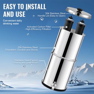 Sistema di filtraggio dell'acqua da banco in acciaio inossidabile 304 da 2,25 G, alimentato a gravità, con alimentazione manuale, riduce il piombo del 9% per camper - Product Image 6