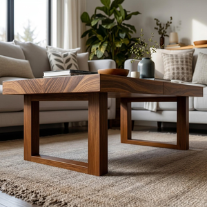 Table basse artisanale en bois de noyer massif, design rustique moderne, pour salon, bureau à domicile, mobilier de salon - Product Image 3