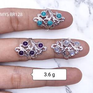 Natural <b>Turquoise</b> Amethyst & Moonstone Gemstone <b>Rings</b> 925 Sterling Silver Handmade <b>Rings</b> Wholesale Price Silver Jewelry - Product Image 3