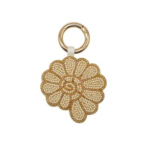 Porte-clés en forme de fleur avec perles, design incrusté doré, breloque ronde, accessoire mousqueton - Product Image 3