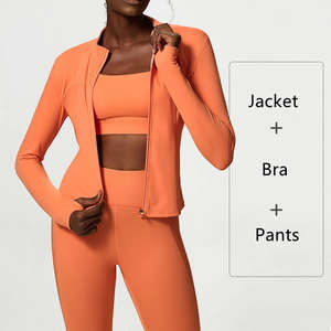 Ensemble de sport décontracté 3 pièces EMI Hot LuLu : soutien-gorge de sport mi-long + legging de yoga + veste de gym pour femme, en Spandex/Polyester, sensation seconde peau, pour le fitness - Product Image 2