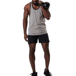 Débardeur en coton gris pour homme, couleur unie, col rond, respirant, tricoté, décontracté, pour l'entraînement - Product Image 1