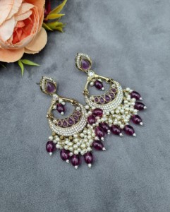 Exquisite Pear Cut Stud Stone Chandbali <b>Dangle</b> <b>Earrings</b> For Women Traditional Antique <b>Gold</b> Plated Fashion <b>Earrings</b> Manufacturers - Product Image 5