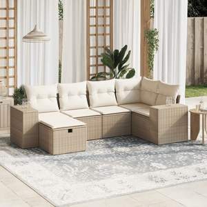 Conjunto de Sofás Modulares Grandes de Ratán Sintético Beige para Jardín, Muebles Modulares Cómodos para Exteriores - Product Image 1