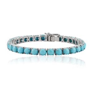 Bracelet tennis unisexe en argent sterling 925 avec pierre turquoise cabochon ronde naturelle Prince pour usage quotidien - Product Image 1