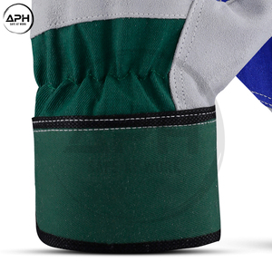 Cowhide Leather Patch Palm Rigger <b>Gloves</b> Green Fabric Back Rubberized Safety Cuff Heavy Duty Construction Work <b>Gloves</b> - Product Image 2