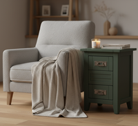 Table basse moderne et durable avec 2 tiroirs, en bois de caoutchouc blanc et MDF, marque PKP, meubles de salon, garantie 1 an
