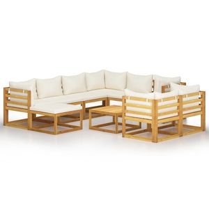 Set Lounge da Giardino con Struttura in Legno Naturale e Cuscini Color Crema - Product Image 2