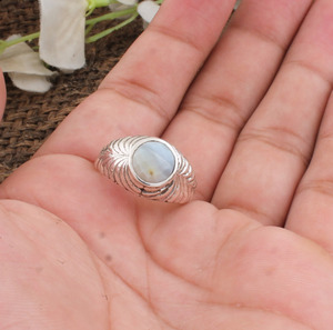 Bague ajustable en argent sterling classique avec agate bleue naturelle pour femme, bijoux de mariage et de fête, vente en gros - Product Image 5