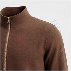 Ensemble de survêtement marron pour homme, manches longues, col montant, fermeture éclair sur le devant, couleur unie, coupe décontractée, vêtements d'automne - Product Image 3