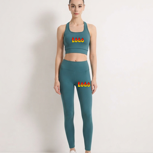 Women's Yoga Set Racerback <b>Crop</b> Top High Waist <b>Leggings</b> 2 Piece Seamless Solid Color Activewear Full Length Spandex Polyester - Product Image 4
