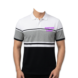 เสื้อกอล์ฟแขนสั้นผู้ชาย ผ้าฝ้ายถักคุณภาพสูง 100% พิมพ์ลายโลโก้ด้านหน้า ลายทาง กันยับ ระบายอากาศได้ดี มีกระเป๋าเสื้อ สวมใส่สบาย - Product Image 6