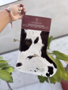New Arrival Cowhide Leather Christmas Stocking Boot Stich Family Christmas Tree Fireplace Hanging <b>Party</b> <b>Decoration</b> Gift Bag - Product Image 2