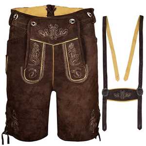 Shorts bavarois pour hommes, taille haute, motif floral brodé, fermeture boutonnée, longueur bermuda, style décontracté, en toile - Product Image 3