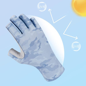 Gants de voile anti-UV sans doigts UPF 50+ pour hommes et femmes, couleur bleu clair camouflage, protection ultime pour l'extérieur - Product Image 2