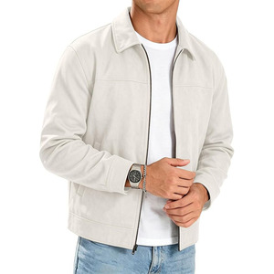 Veste décontractée pour homme en faux daim à col et fermeture éclair intégrale |   Manteau à col en faux daim, lavable en machine, style vintage Old Money - Product Image 1