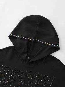 Moda mujer sólido peso pesado Rhinestone Jogger chándal conjunto Sparkle dos piezas Lounge Outfit Casual Bling algodón polar - Product Image 4