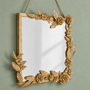 Gold Floral Square <b>Hanging</b> Wall <b>Mirror</b> Antique Leaf Frame Decorative <b>Mirror</b> For Living Room Bedroom Wall Decor - Product Image 1