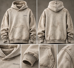 ONEAPEX Men's Distressed Hoodie <b>Oversized</b> Pullover <b>Sweatshirt</b> Washed <b>Vintage</b> Style Kangaroo Pocket Casual Autumn Fit - Product Image 6
