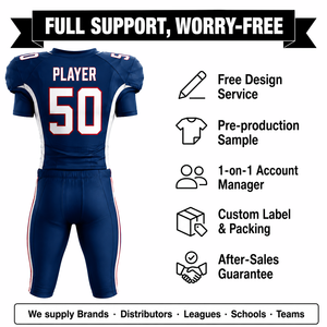Ensemble Maillot et Pantalon de Football Américain Personnalisé par Sublimation pour Homme – Anti-humidité, Coupe Ajustée, Manches Courtes, Bleu et Blanc - Product Image 2