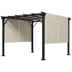 Pergola Retrattile 10x10 con Tenda Parasole Anti-UV Impermeabile, Struttura in Acciaio per Villa, Parco, Giardino, Patio, Beige - Product Image 1