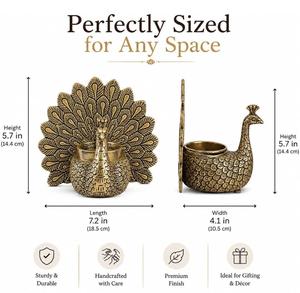 Portavelas de Metal con Forma de Pavo Real, Decoración para el Hogar, Resistente al Calor, Acabado Dorado - Product Image 2
