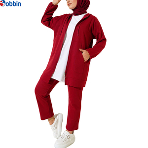 Conjunto de Sudadera Larga con Capucha para Mujer Musulmana, Tallas Grandes, Color Sólido, Otoño-Invierno, Deportivo y Modesto, con Cordón y Cremallera, Personalizado y de Gran Venta - Product Image 4