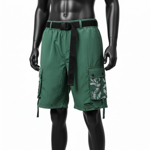 กางเกงว่ายน้ำชาย 120 GSM ผ้าโพลีเอสเตอร์แห้งเร็ว ทัสแลน สีเขียวมะกอก ทรงคาร์โก้พ็อกเก็ต สกรีนโลโก้ตามสั่ง กางเกงขาสั้นผู้ชาย - Product Image 4