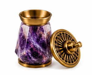Quemador de Incienso de Metal Dorado de Lujo con Cristales Morados, Quemador de Bakhoor, Porta Incienso Oud, Quemador de Fragancias Árabes, Decoración para el Hogar - Product Image 1