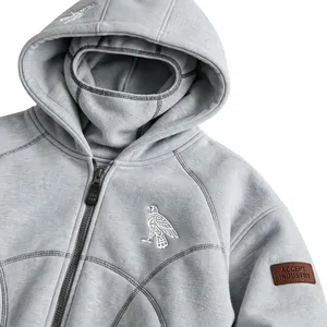 Hoodie Streetwear Cropped Boxy Personnalisé avec Zip YKK, Panneaux en Polaire et Masque Ninja Intégré - Product Image 5