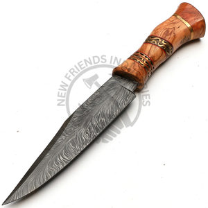 Cuchillo de Supervivencia y Caza Ambidiestro de Acero Damasco con Hoja de 8 Pulgadas, Edición Nueva Superior, Hecho a Mano con Mango de Madera de Olivo y Latón - Product Image 1