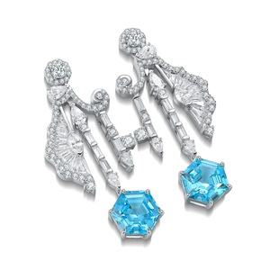 Pendientes de Diamantes Azules con Corte Hexagonal de Platino, con Diamantes Naturales de Color D, Certificados por IGI, Joyería de Lujo para Bodas - Product Image 1