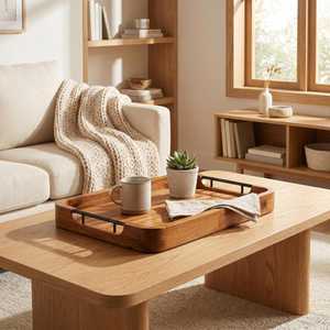 Wooden Rectangle Serving Tray With Handles Rustic Design For Breakfast Dining <b>Table</b> Use Handcrafted Wood Decorative Tray - Product Image 5