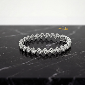 กำไลข้อมือเงินแท้ชุบทองคำขาว ประดับเพชรแล็บโกรว์ ดีไซน์คลื่นคลาสสิกหรูหรา สีโรสโกลด์ ประกายระยิบระยับ เหมาะสำหรับวันครบรอบ - Product Image 2