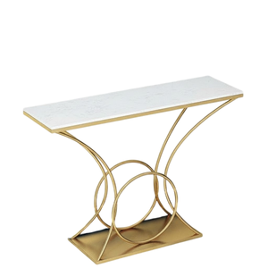 Mesa Consola Moderna con Acentos de Mármol, Estructura Metálica Dorada con Base Circular para Sala de Estar, Entrada, Hotel, Precio Razonable - Product Image 6