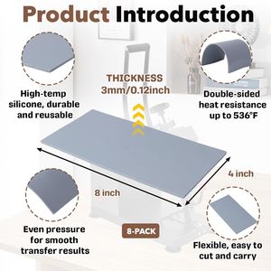 Set di 8 Tappetini in Silicone per Pressa a Caldo, Doppio Lato, 3,2 mm x 10 cm x 20 cm, Resistenti al Calore fino a 290°C, per Accessori di Abbigliamento - Product Image 3