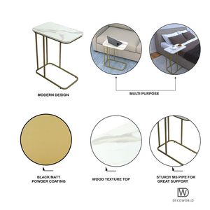 Table d'appoint cantilever minimaliste en métal doré avec plateau aspect pierre frittée - Product Image 4