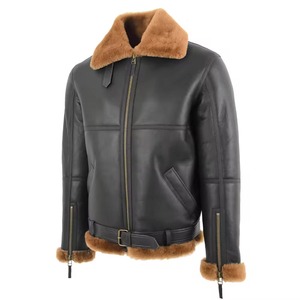 Chaqueta de Cuero Genuino para Hombre, Cuello Camisero, Cierre de Cremallera, Forro de Piel, Estilo Motero, Corte Regular, Color Sólido, Personalizable - Product Image 6