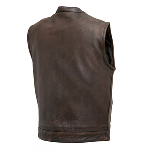 Chaleco de Cuero Genuino para Hombre, Cuello Alto, Cierre de Cremallera, Estilo Motero, Color Sólido, Bolsillos, Largo Regular, Ropa Exterior Otoño 2026 - Product Image 2