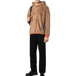 Sweat-shirt à capuche en polaire marron pour homme, coupe ample, couleur unie, manches longues, vêtements d'hiver décontractés - Product Image 1