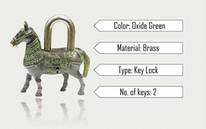 Decorative Brass Horse Lock with Antique Finish Traditional Handcrafted <b>Padlock</b> and Keys for Cabinet Storage Box and Home Accent - Product Image 3