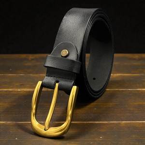 Ceinture en cuir noir pour homme avec boucle en laiton doré poli, faite à la main, designs personnalisables, ceintures de luxe pour offrir en cadeau - Product Image 1