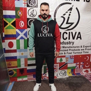 <b>Men's</b> Color-Block <b>Pullover</b> Hoodie – Tricolor Black Red & Teal Oversized Streetwear Sweatshirt - Product Image 1