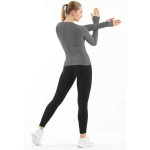 Women's Classic <b>Plain</b> Mesh <b>Long</b> <b>Sleeve</b> Slim Fit Compression T-Shirt with Custom Logo Option Breathable Sporty Gym Workout <b>Top</b> - Product Image 5